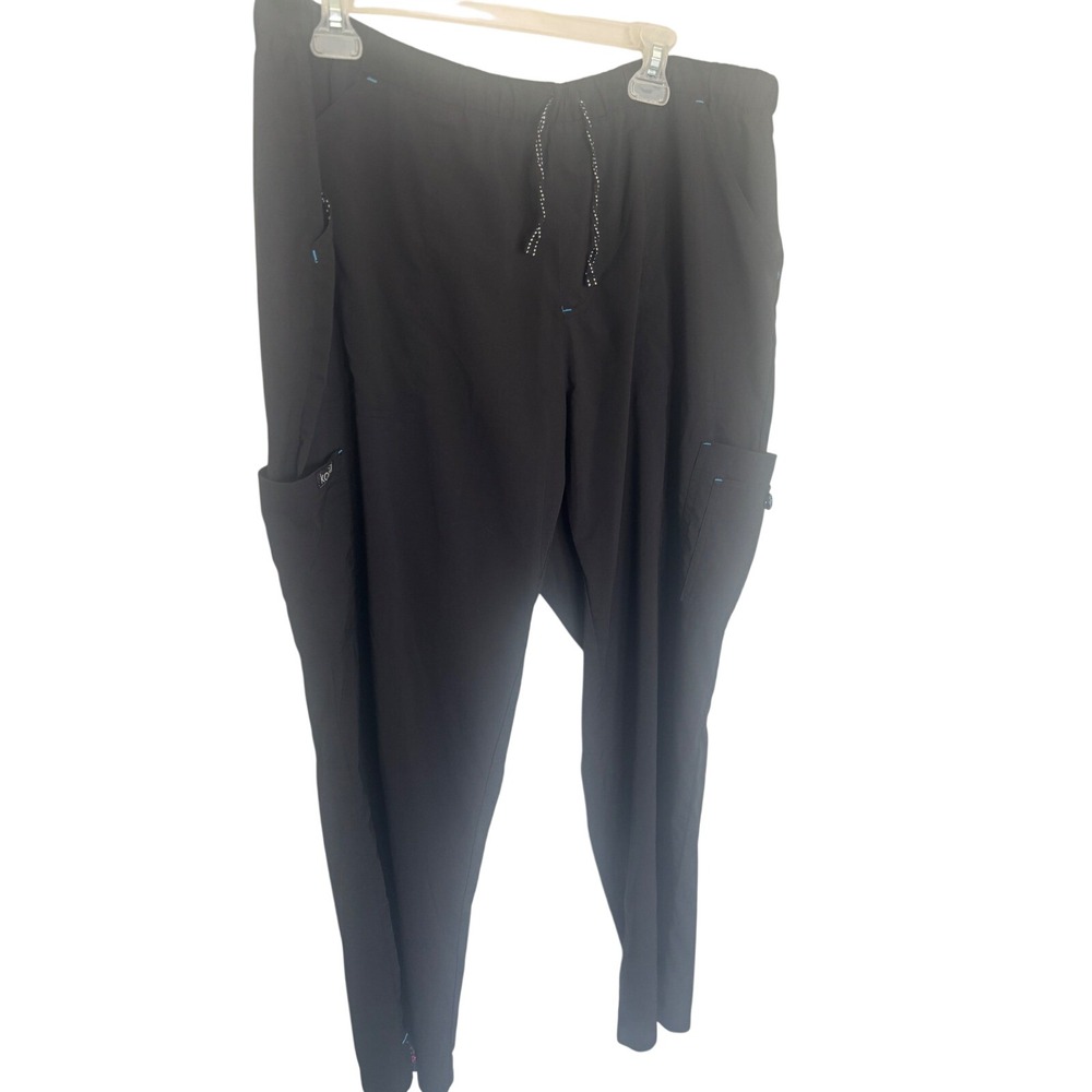 Koi Basics Black Cargo Scrub Pants Womens 2X Regular Drawstring Elastic Waist‎